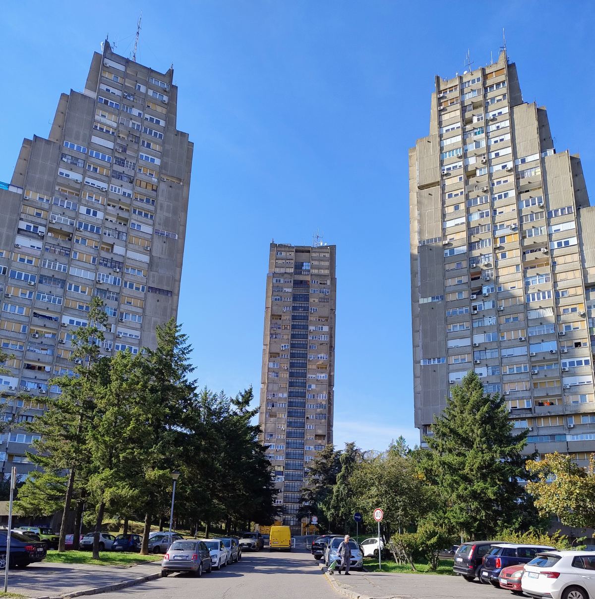 Brutalist architecture in the old part of Belgrade
